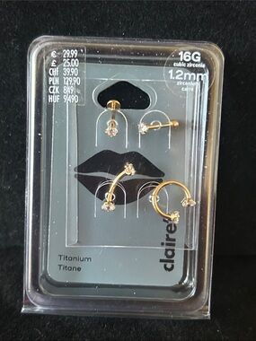Claire's Gold Cubic Zirconia Titanium Lip Jewelry Set - Gold